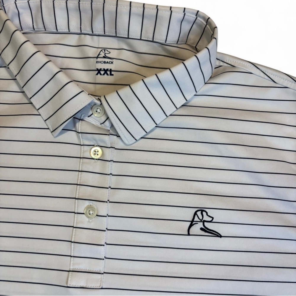 Rhoback Polo XXL Women’s White Black Stripe Performance Golf Shirt Stretch - Picture 3 of 5